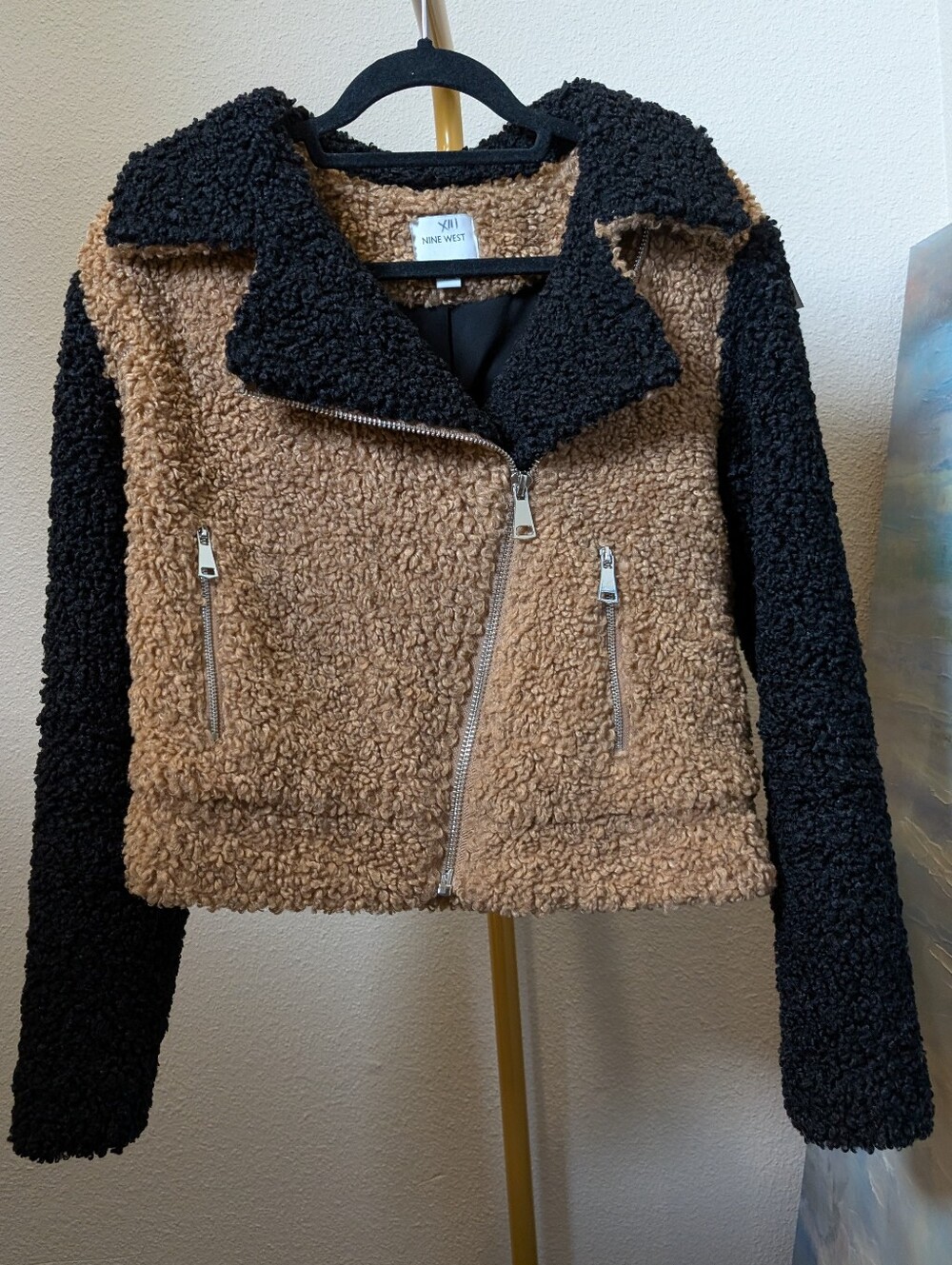 Two-Tone Sherpa Teddy Moto Jacket